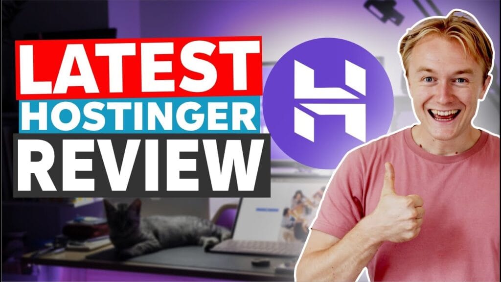 Hostinger review with smiling person and logo