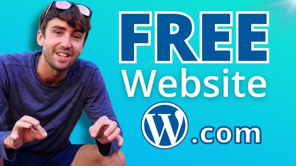 Free website offer with person and WordPress logo.