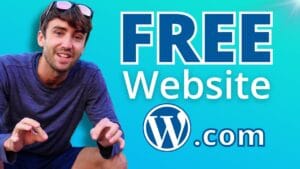 Free website offer with person and WordPress logo.