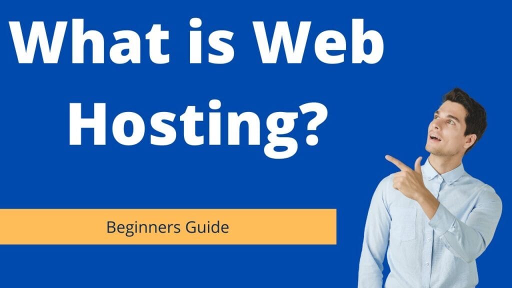 Web hosting beginners guide with pointing man