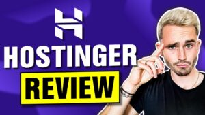 Hostinger hosting service review with thoughtful person