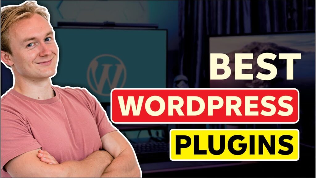 Person promoting best WordPress plugins on computer screen.