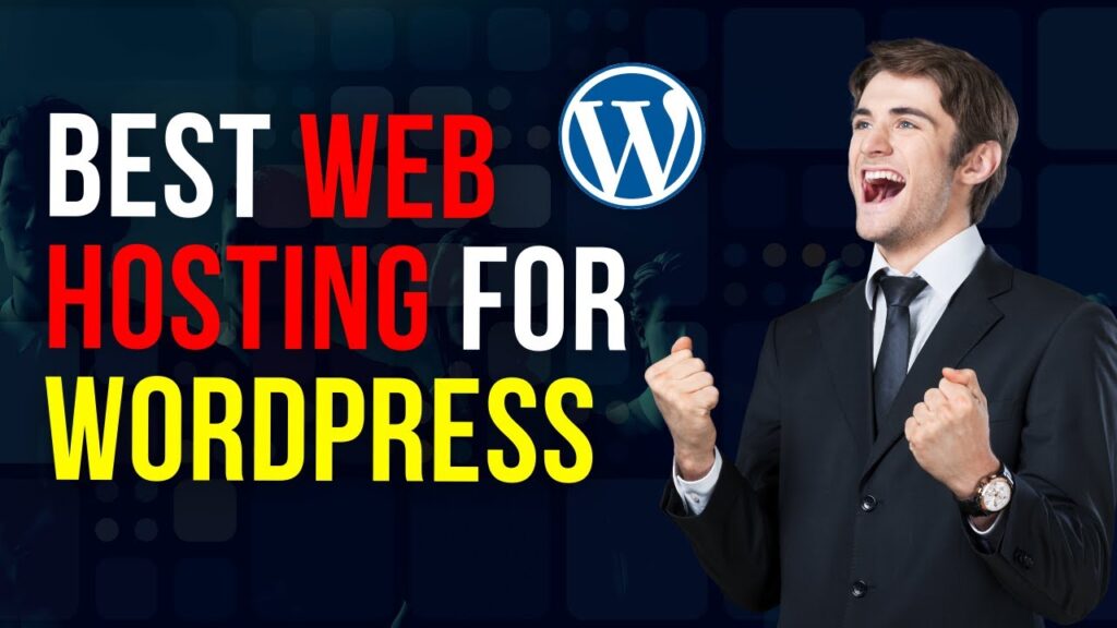 Top WordPress hosting options highlighted with excited person.
