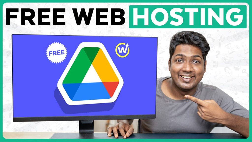 Smiling person promoting free web hosting service.
